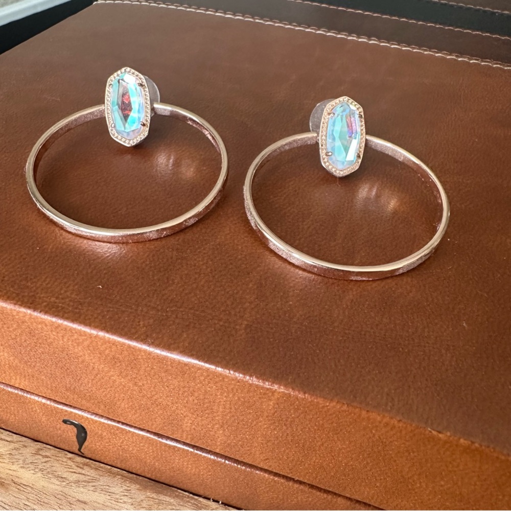 Kendra Scott Mayra Open Frame Rose Gold Hoop Earrings with Iridescent Stone
